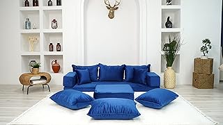 Premium Fabric Parlament Blue Velvet Floor Seating Set, Velvet Floor Couch, Floor Cushions, Sectional Sofa, French Cushions, Futon Cushion, Window Seat (Sofa Full Set)