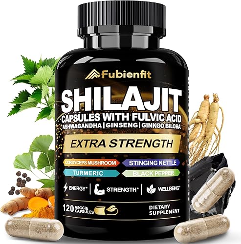 Himalayan Shilajit para hombres, cápsulas orgánicas puras de Shilajit, con Ashwagandha, Ginkgo Biloba, apoyo inmunológico y energético, 120 cápsulas