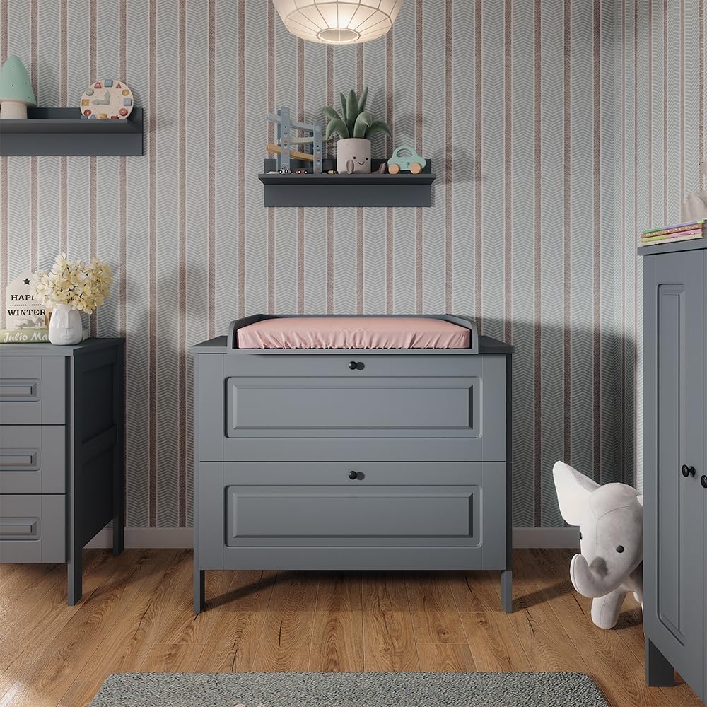 VitaliSpa Fasciatoio Ajaton, Grigio, 108 x 98 cm con 2 cassetti, adatto per fasciatoi standard fino a 85 cm
