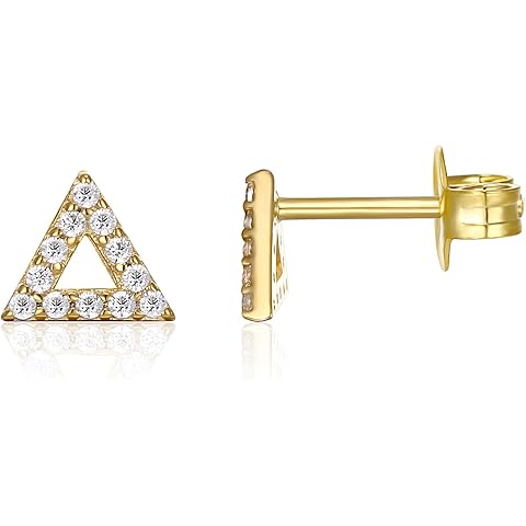 PAVOI 14K Gold Plated 925 Sterling Silver Stud Earrings for Women | Dainty Geometrical Bar Triangle Heart Earrings