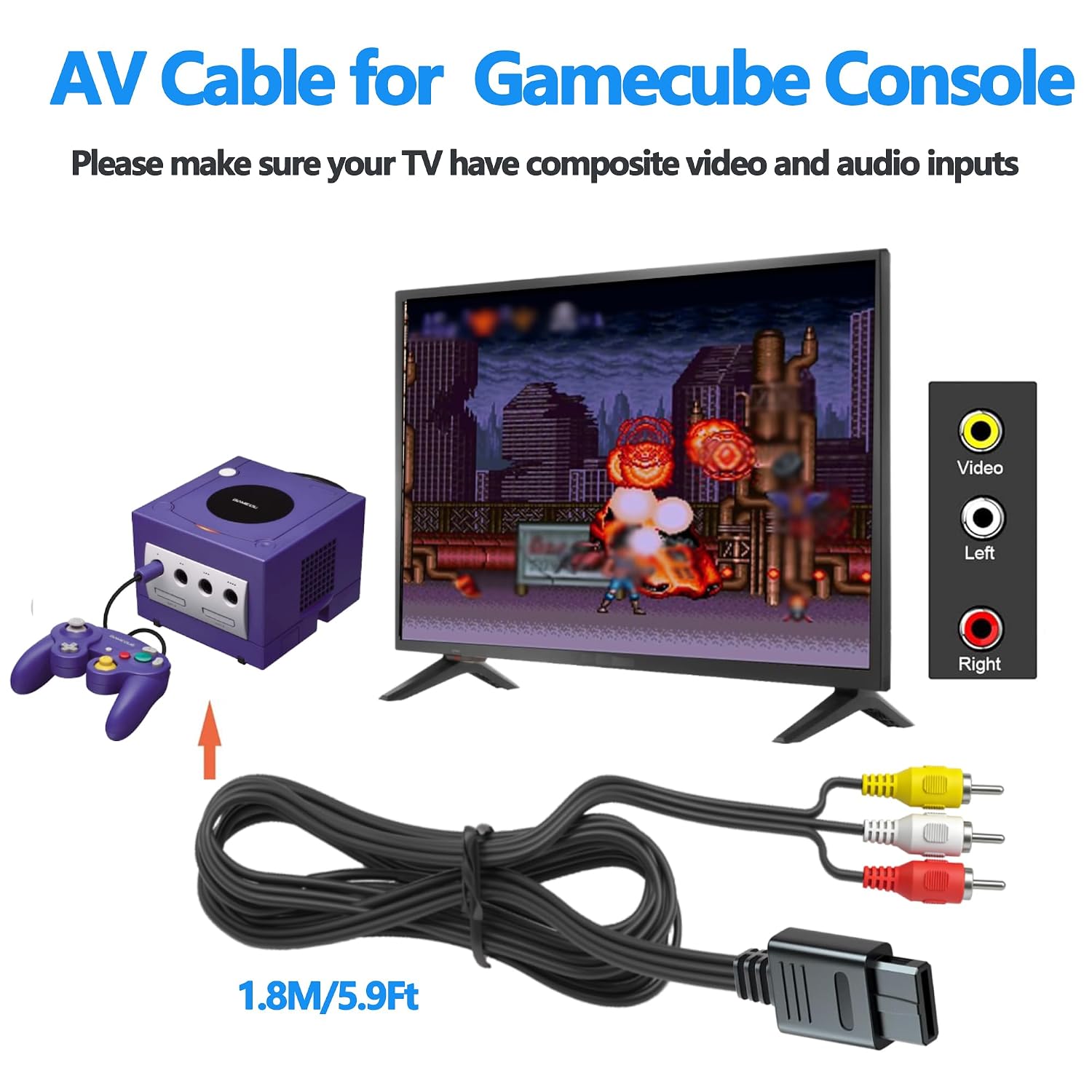 2 Pcs 6Ft Controller Extension Cable and Audio Video RCA AV Cable for Gamecube,Controller Extension Cord and AV Cable Bundle Compatible with Gamecube Console Accessories image 2