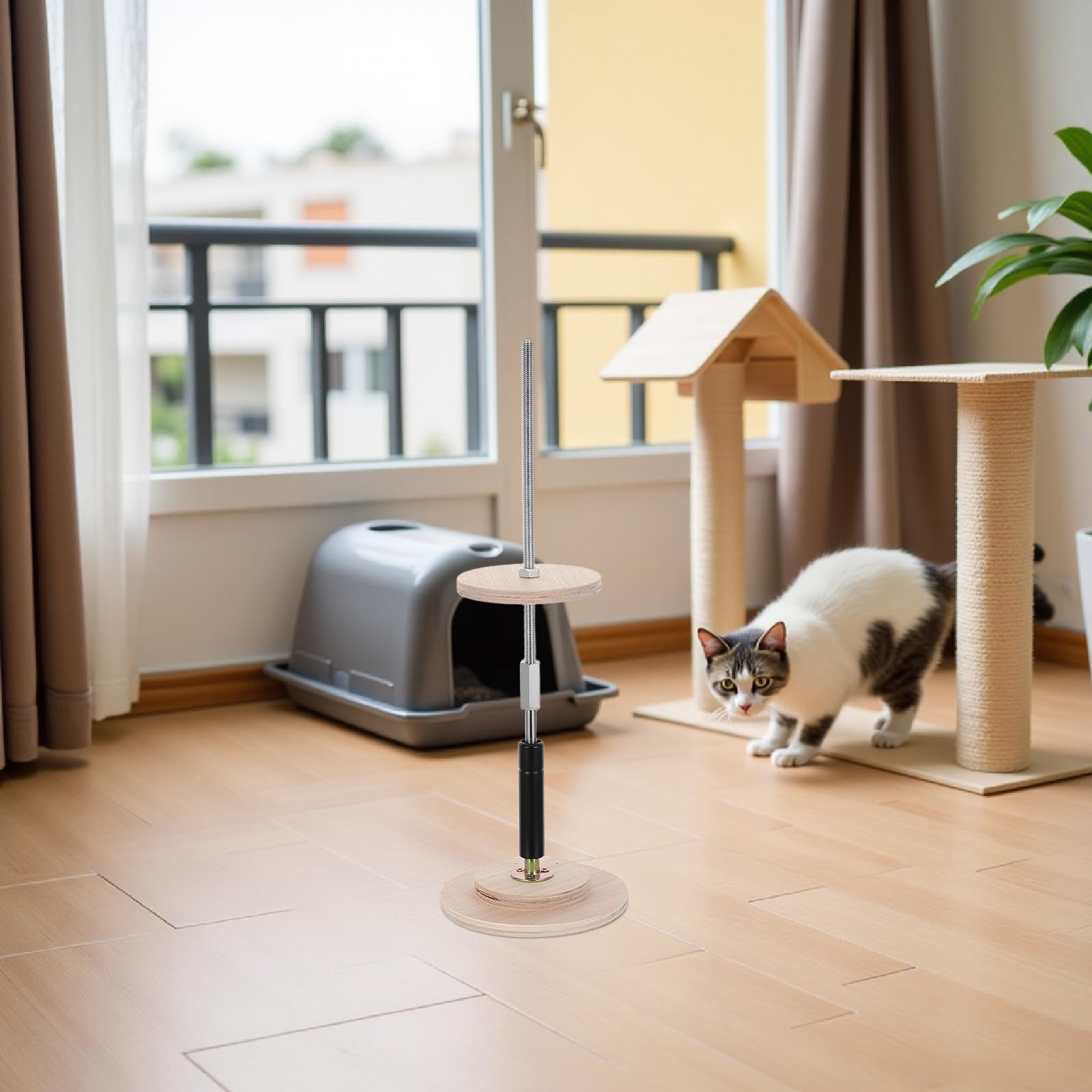Stützstange für Katzenkratzbäume mit Polster, 8 cm höhenverstellbare Hydraulikstange für Boden- bis deckenhohe Klettertürme für Katzen, Ersatzteil für Katzenspielplätze