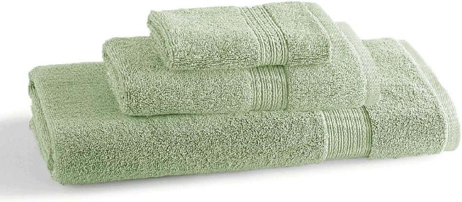 Kassatex Egyptian 3 Piece Bath Towel Set, 100% Twisted Yarn Egyptian Cotton: 1 Bath, 1 Hand, 1 Washcloth - 625 GSM | Celery