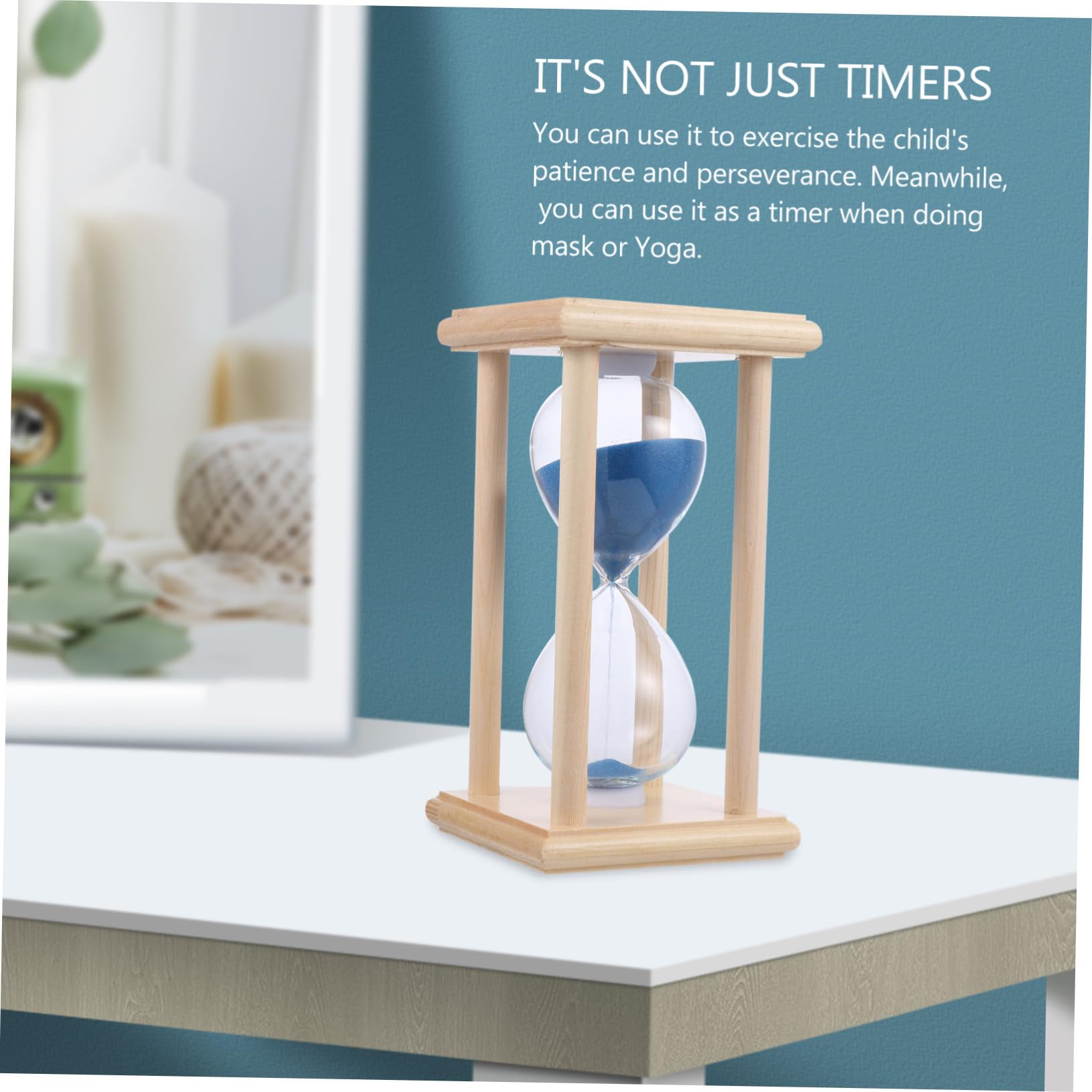 Reloj de Arena de Madera y Vidrio de 15 Minutos, Temporizador de Escritorio para Yoga, Adorno para Hogar y Obsequio de Año