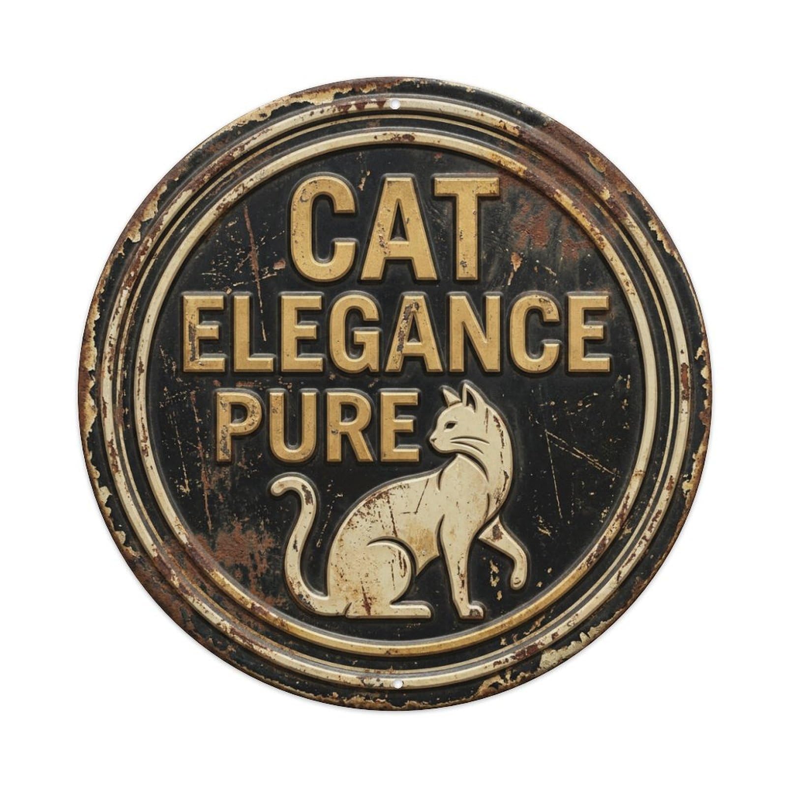 Vintage Cat Elegance Pure Meow Metal Tin Sign Plaque Wall Decor for Cafe, Club, Garden Round Metal Poster 8x8Inch