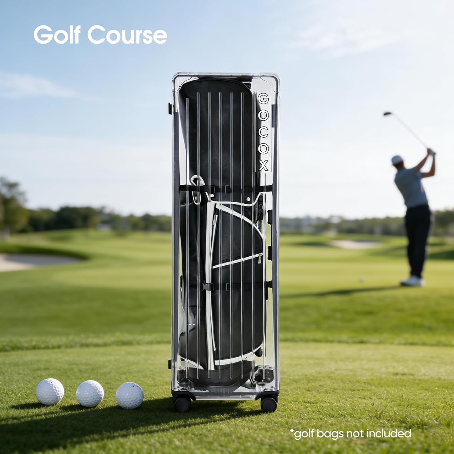 Golf Travel Case Hard Shell – Transparent Airline Golf Bag with Total Club Protection, Lightweight 4-Wheels Design, TSA Lock, YKK Zippers, Premium Bayer Polycarbonate, 15.75×12.60×51.58 in