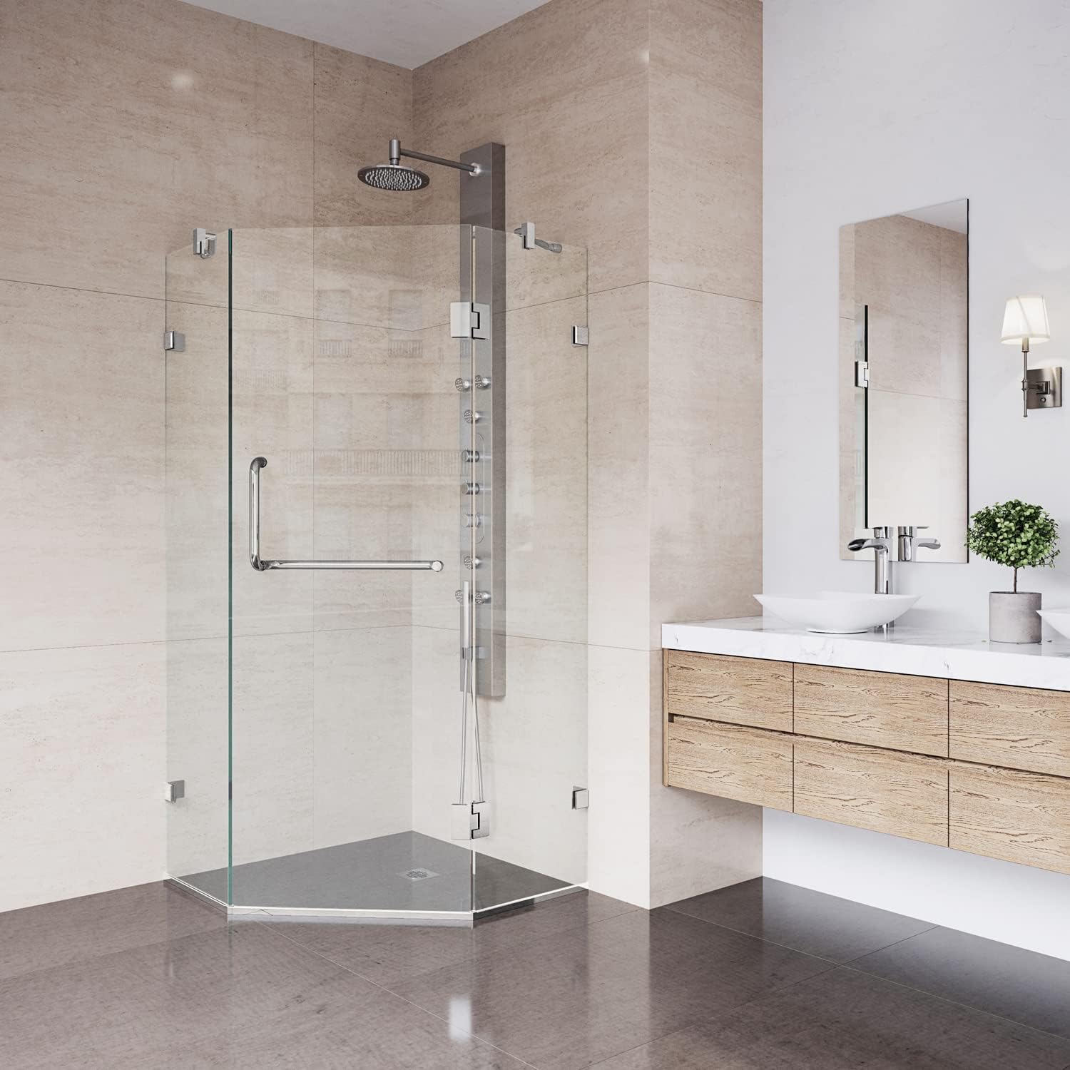 Exclusive Discount 90% Price VIGO VG6062BNCL40 38.13 -38.13 W -73.38 H Frameless Hinged Neo-angle Shower Enclosure with Clear 0.38 Tempered Glass and Stainless Steel Hardware in Brushed Nickel Finish with Reversible Handle