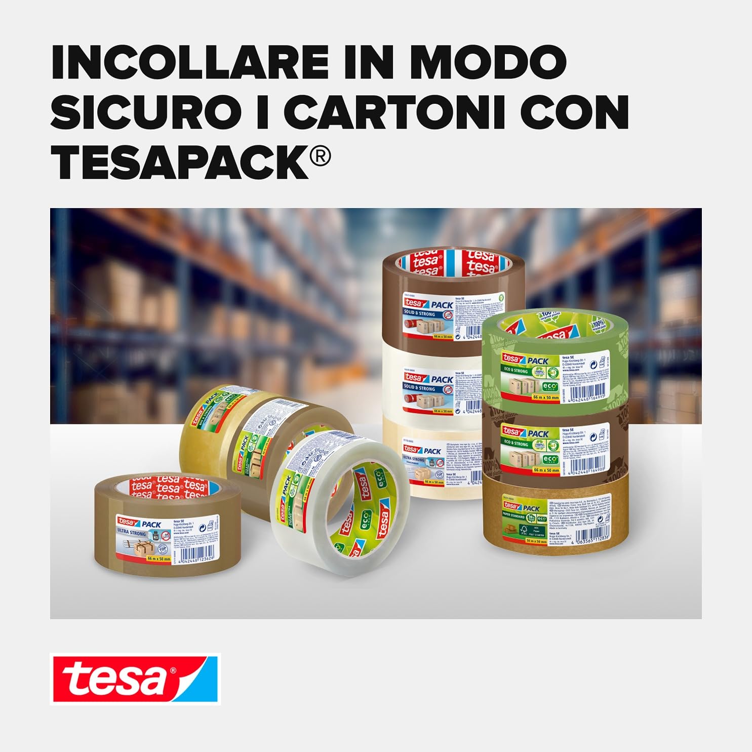 tesa Confezione da 6 nastri in PVC 4124, per imballare pacchetti e scatole, colore marrone, 6 rotoli da 66 m x 50 mm | Tesapack® 4124 Premium, conf da 6 rotoli, marrone, larghezza nastro 50 mm