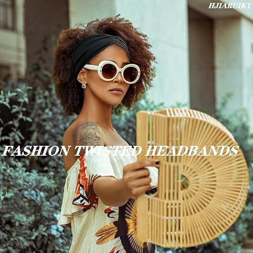 Miniatura 3 de Hjiaruiky 4 diademas de turbante para mujer, bohemias, elásticas, a la moda, de tela anudada, bonita, gruesa, para mujeres, niñas, yoga, color negro