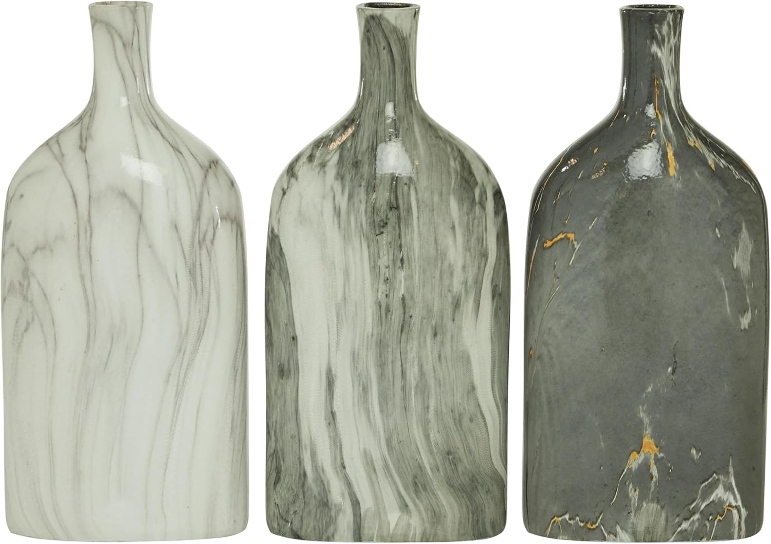 Deco 79 Ceramic Decorative Vase Faux Marble Centerpiece Vases, set of 3 Flower Vases for Home Decoration 6" x 3" x 13", Gray