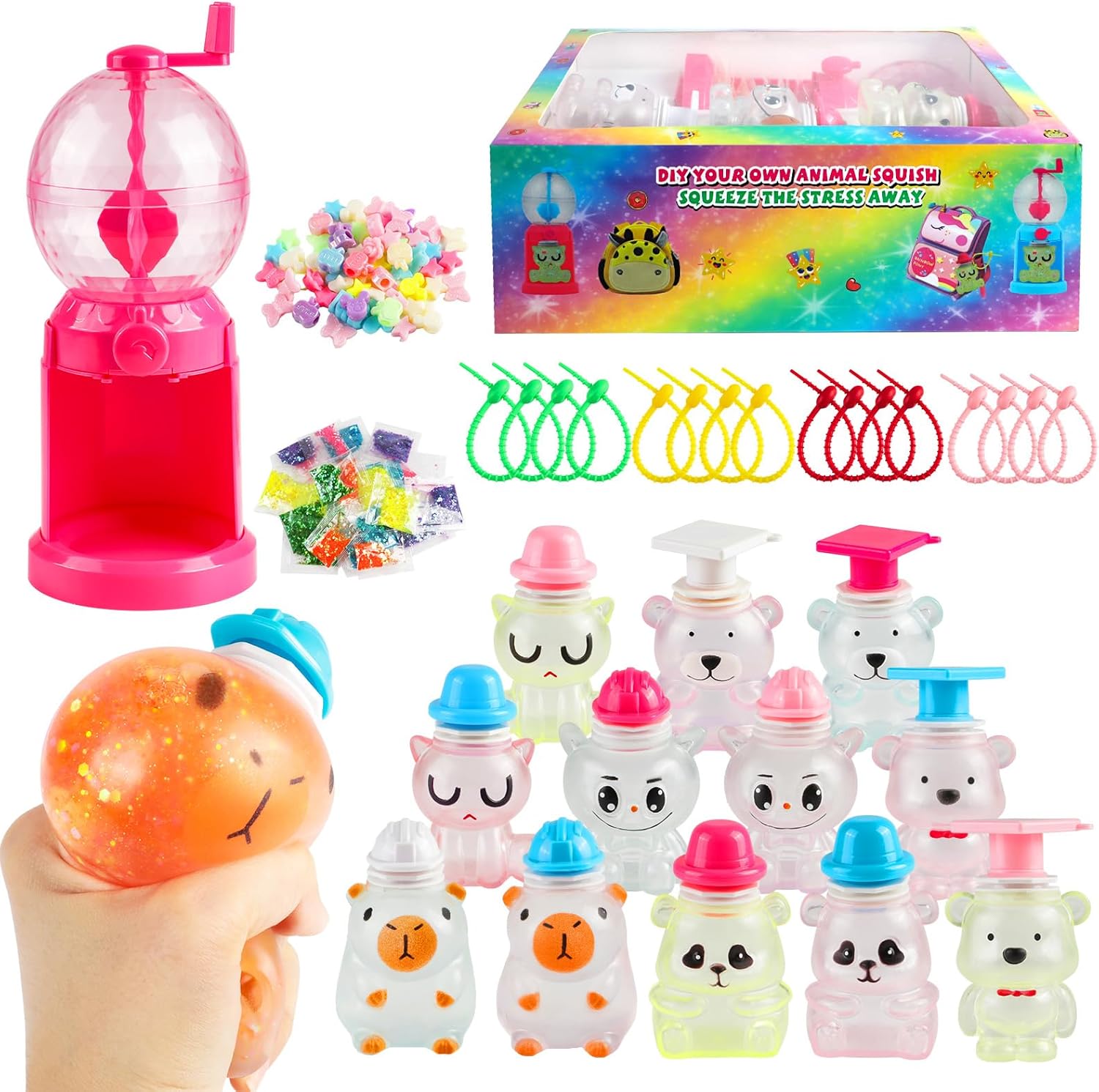 DIY Hand-Crank Squishy Maker – Create 12 Cute Animal Squishies with Decorative Fillings – Just Add Water to Make Your Own Stress Relief Gift