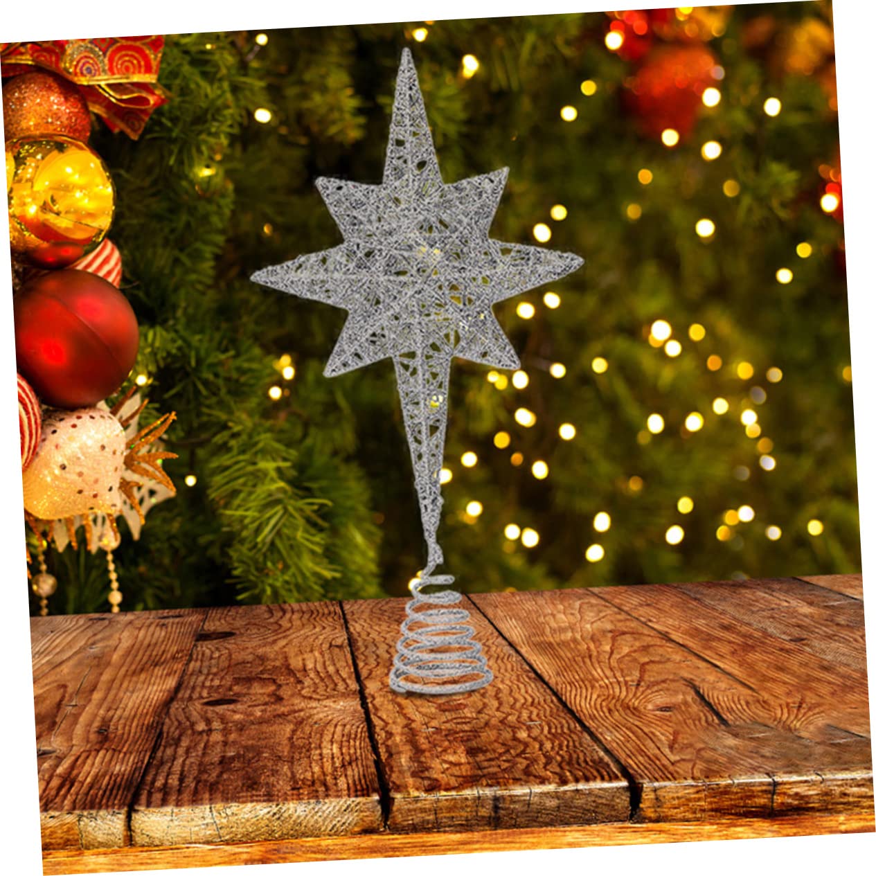 Puntale A Stella Per Albero Di Natale PRETYZOOM - Ferro Dorato Rosa Glitterato, 34x20 Cm, Facile Installazione
