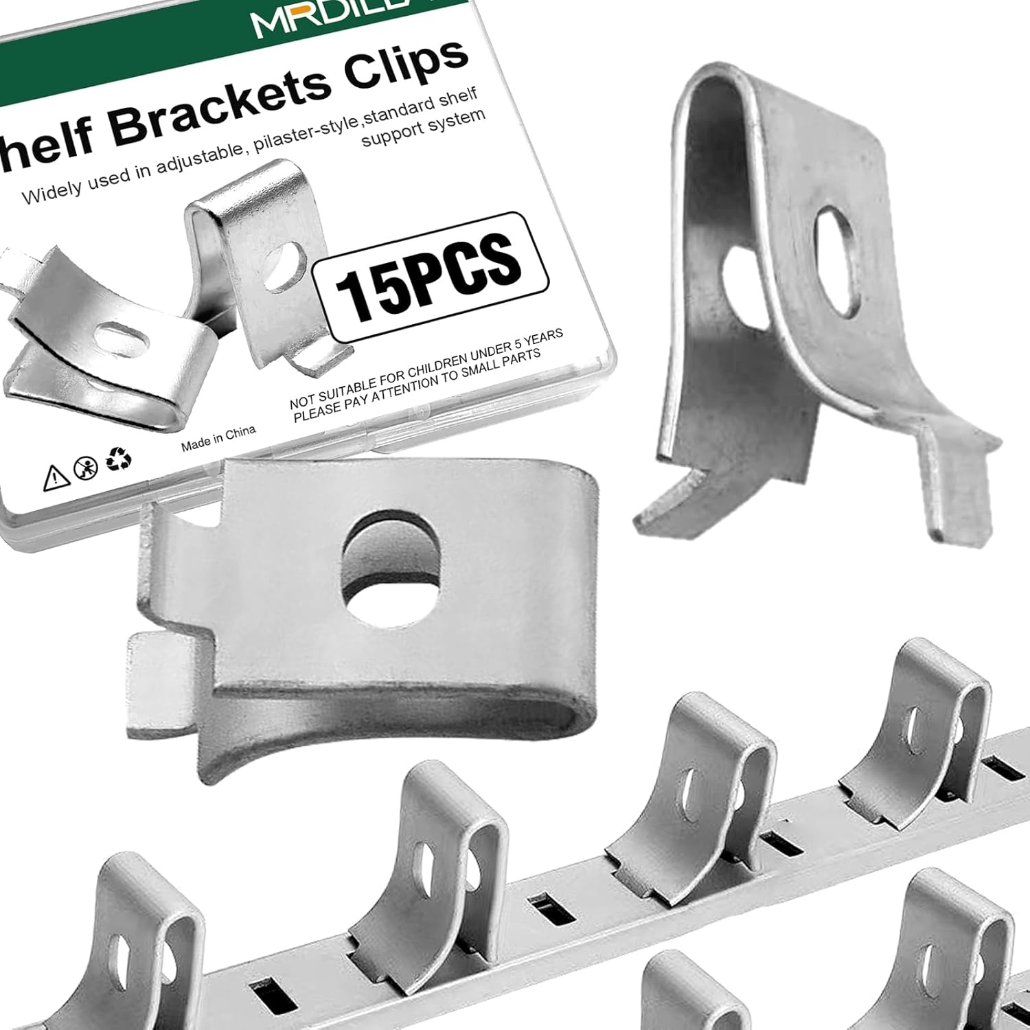 Mrdilla 15Pcs Metal Cabinet Shelf Clips, Adjustable Shelf Brackets for Kitchen Cabinets, Bookcases, and Furniture