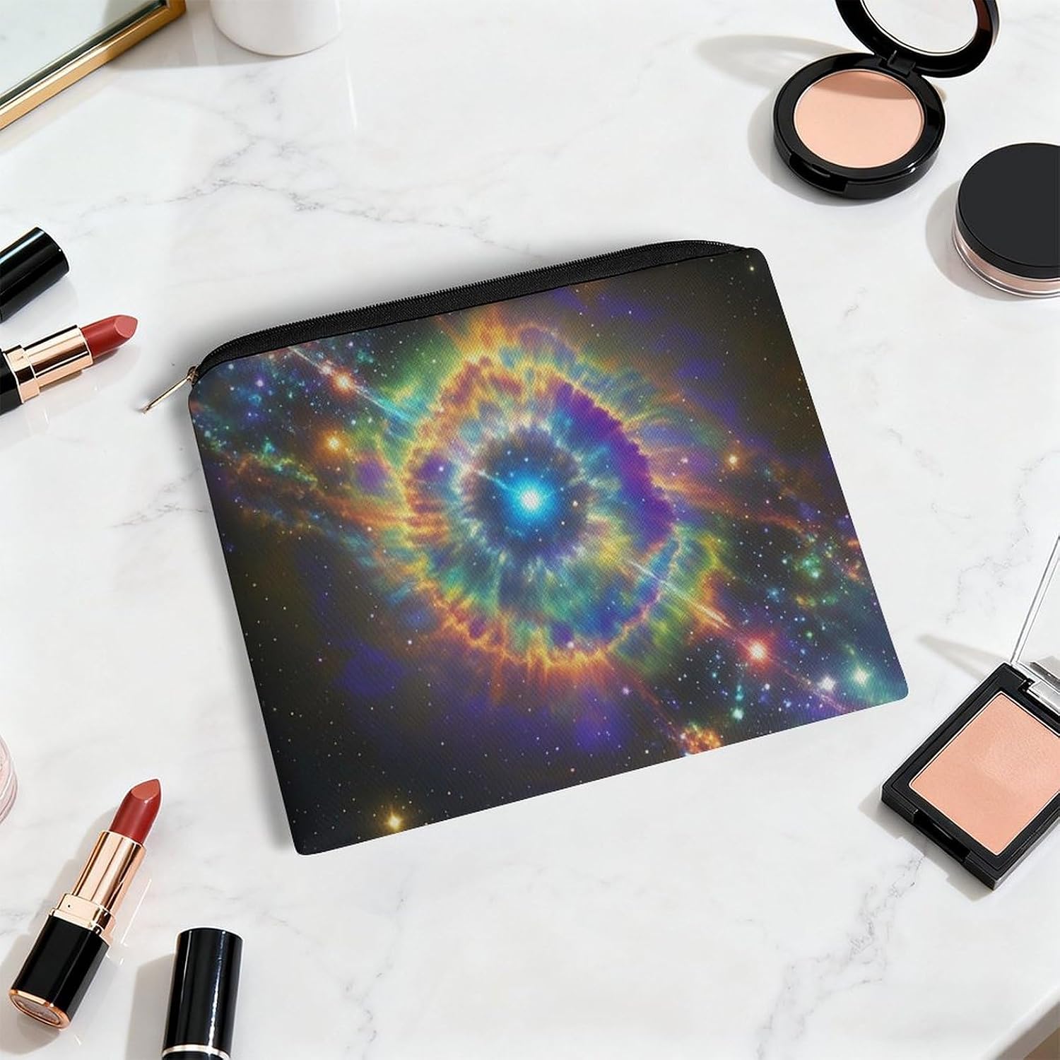 Nebula Galaxy Makeup Bag for Travel, Large Capacity Toiletry Bag with Zipper, Leather Cosmetic Organizer Bag, Waterproof Cosmetic Storage Case with Hook, Makeup Case image 5