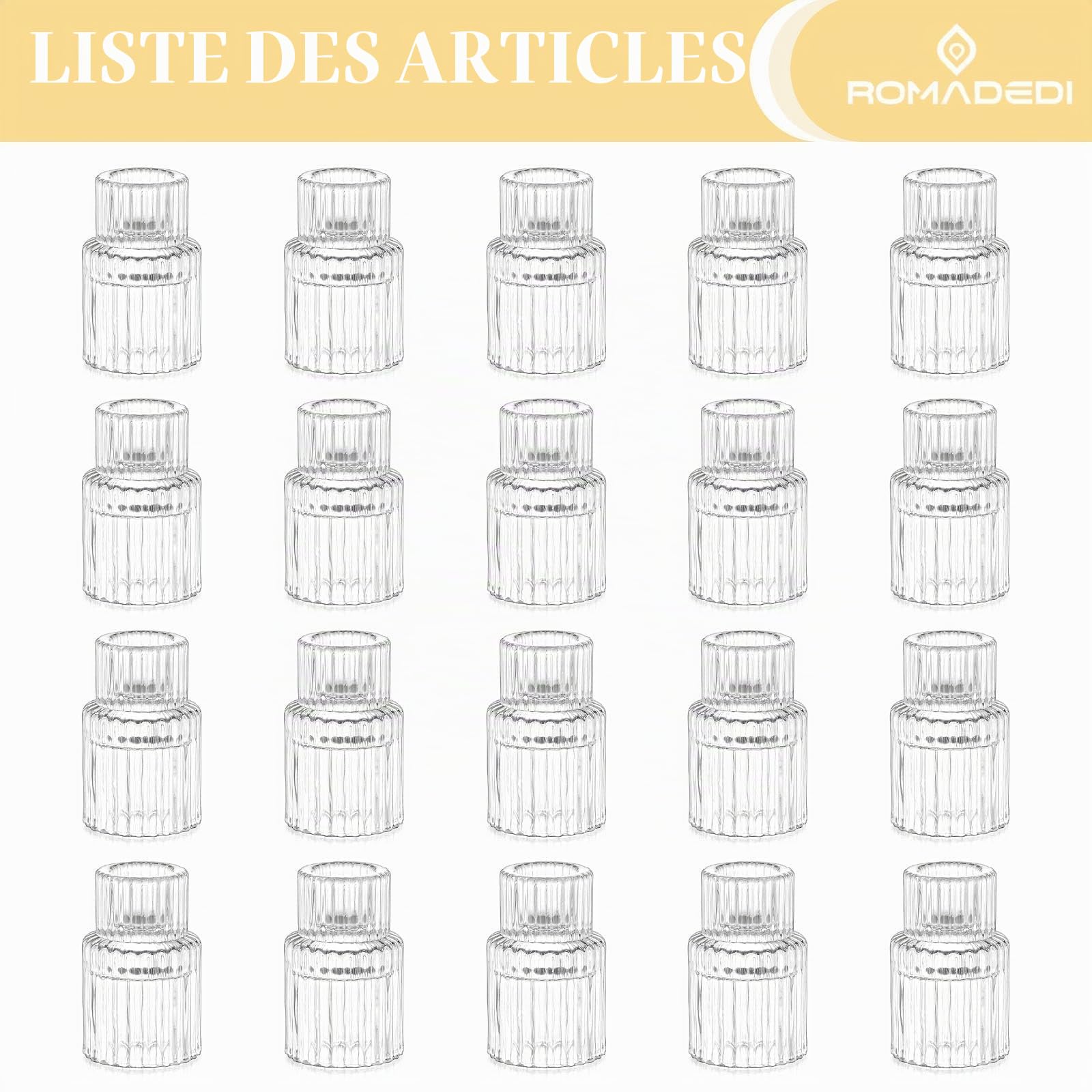 Romadedi Petite Chandelier Bougeoir Verre - Lot de 20 Bougeoir Decoratif Mariage Noel Decoration Maison, Supports pour Bougies Coniques Centre de Table Salon Chambre