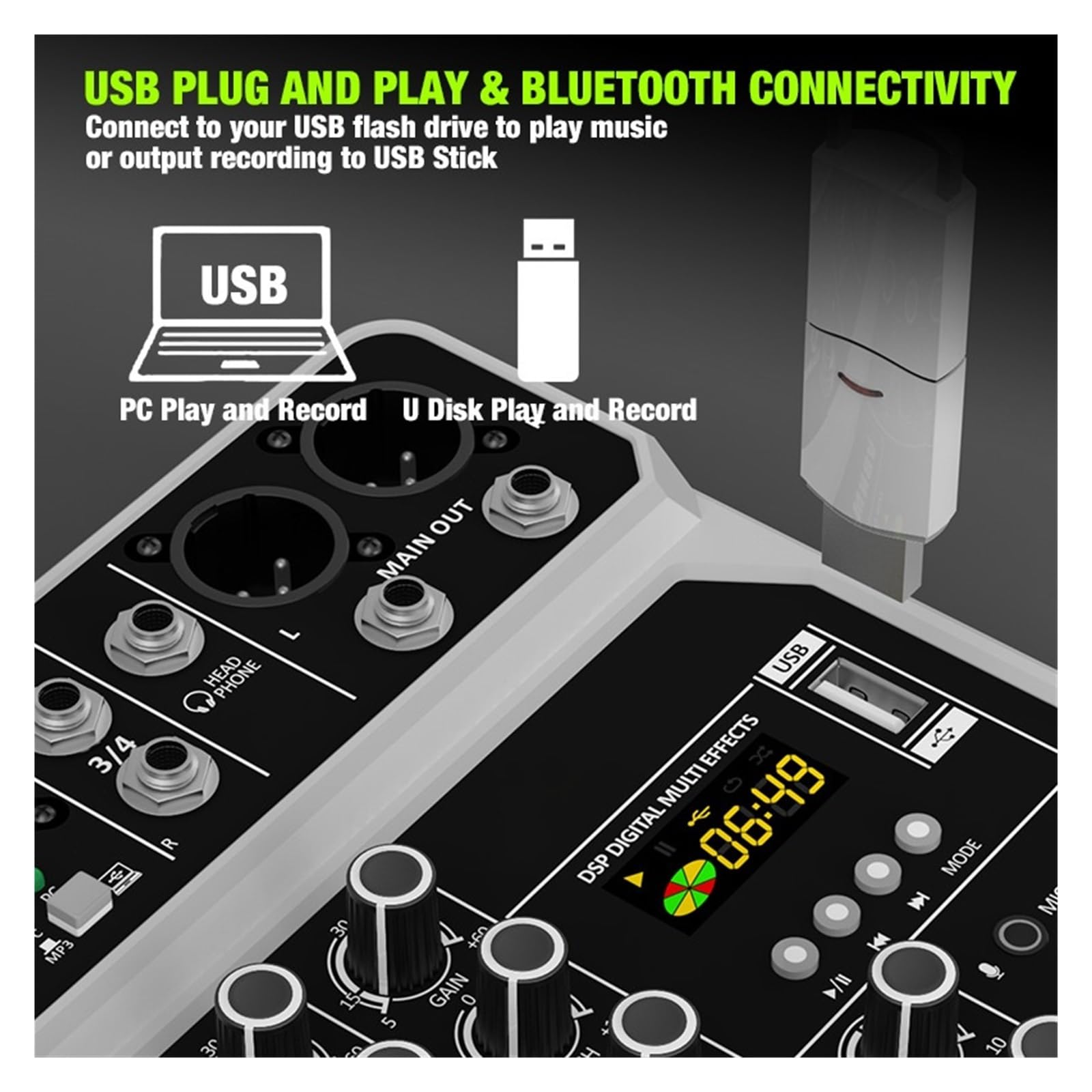Console Mixer Audio A 4 Canali Con Kit Microfono Wireless Interfaccia USB Bluetooth, For Chitarra PC DJ Karaoke Riproduzione Chiara Del Suono