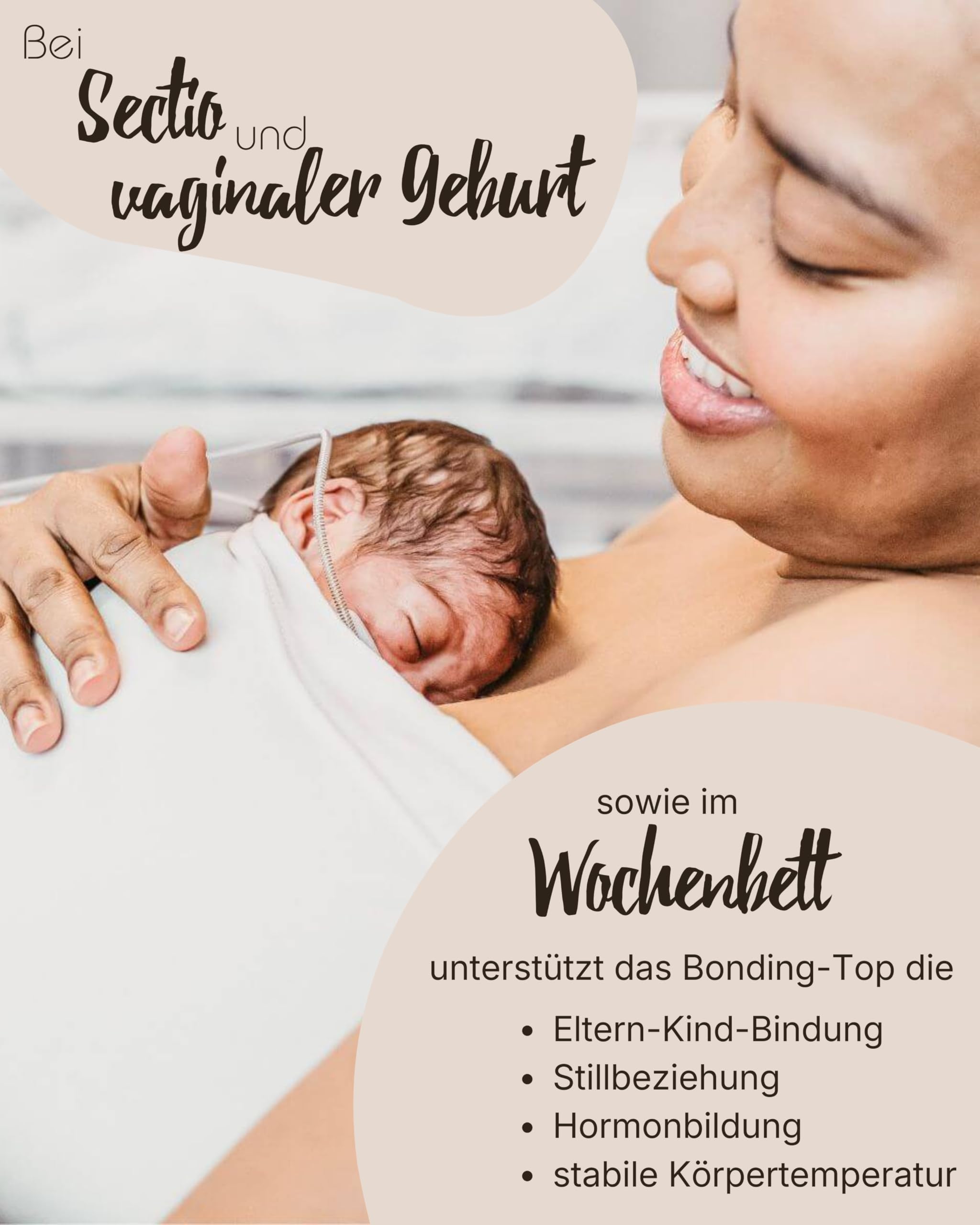 Hoppediz Bonding-Top für Neugeborene – Haut-zu-Haut Top nach der Geburt, OEKO-TEX® STANDARD 100, Bio-Baumwolle, Frühchen geeignet (kupfer L) - 4