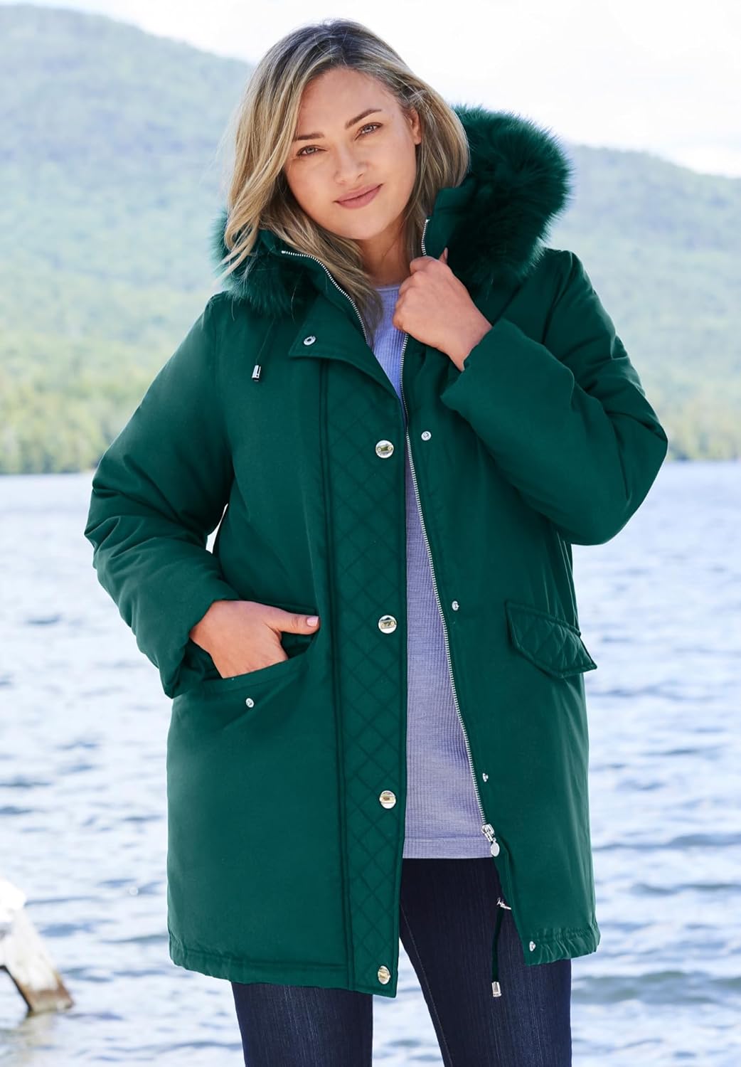 Woman Within Plus Size Faux Fur Down Parka Coat - Image 4