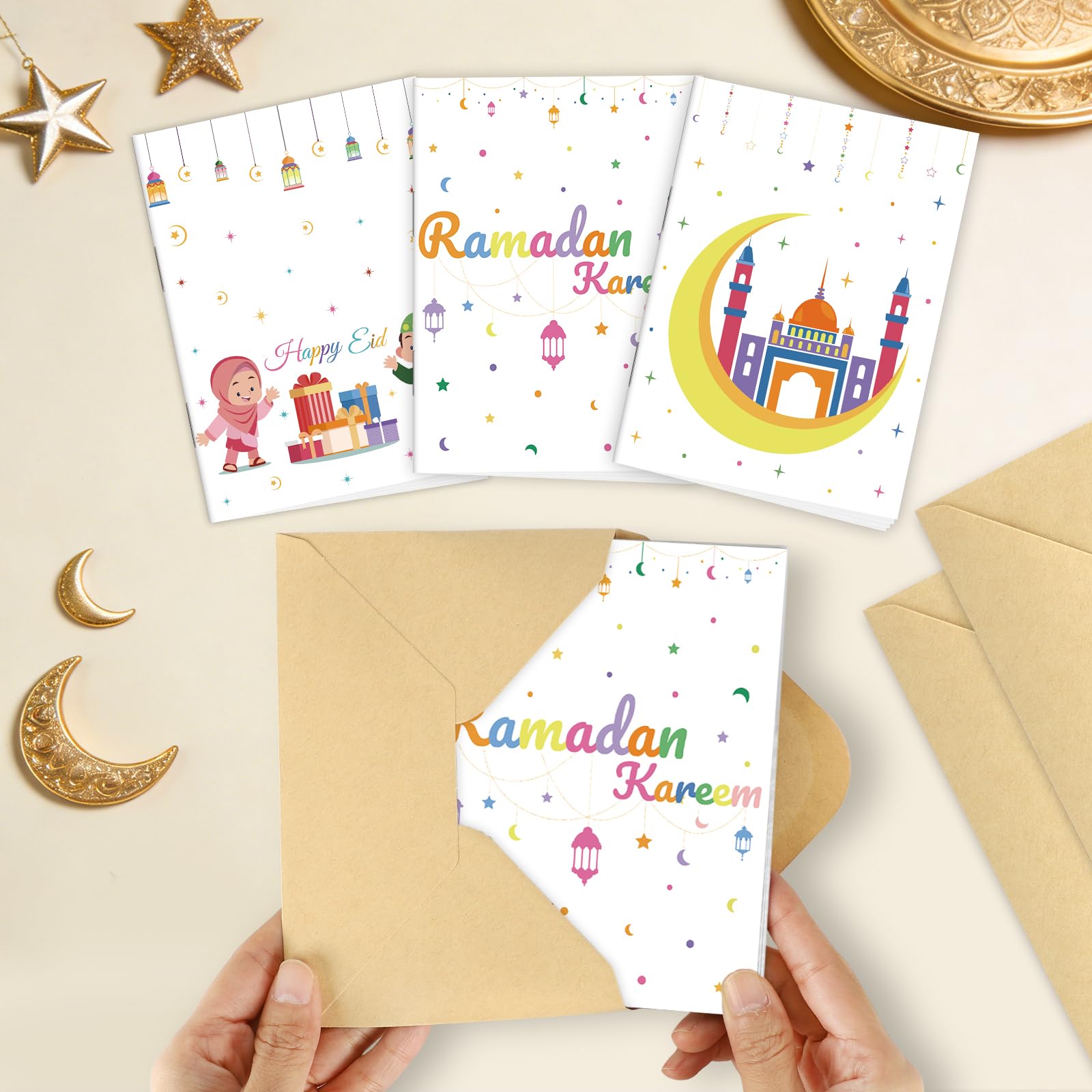 4 Sets Eid Gift Card Book, Eid Mubarak Money Holder Cards with Envelopes, Islamic Holiday Ramadan Kareem Gift Card Booklet Organizer for Family, Friends