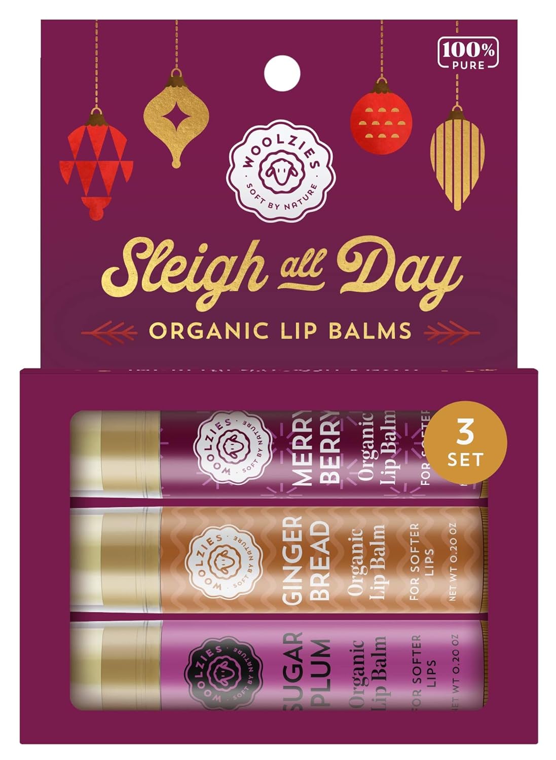 Woolzies Natural Moisturizing Organic Lip Balm (Sleigh All