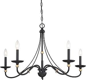 Minka Lavery 1044-677 Westchester County Chandelier, 5-Light, 300 Total Watts, 34-in H x 20.75-in W, Sand Coal Black with Skyline Gold Leaf Accents