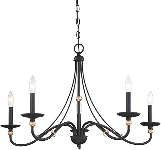 Minka Lavery 1044-677 Westchester County Chandelier, 5-Light, 300 Total Watts, 34-in H x 20.75-in W, Sand Coal Black with Skyline Gold Leaf Accents