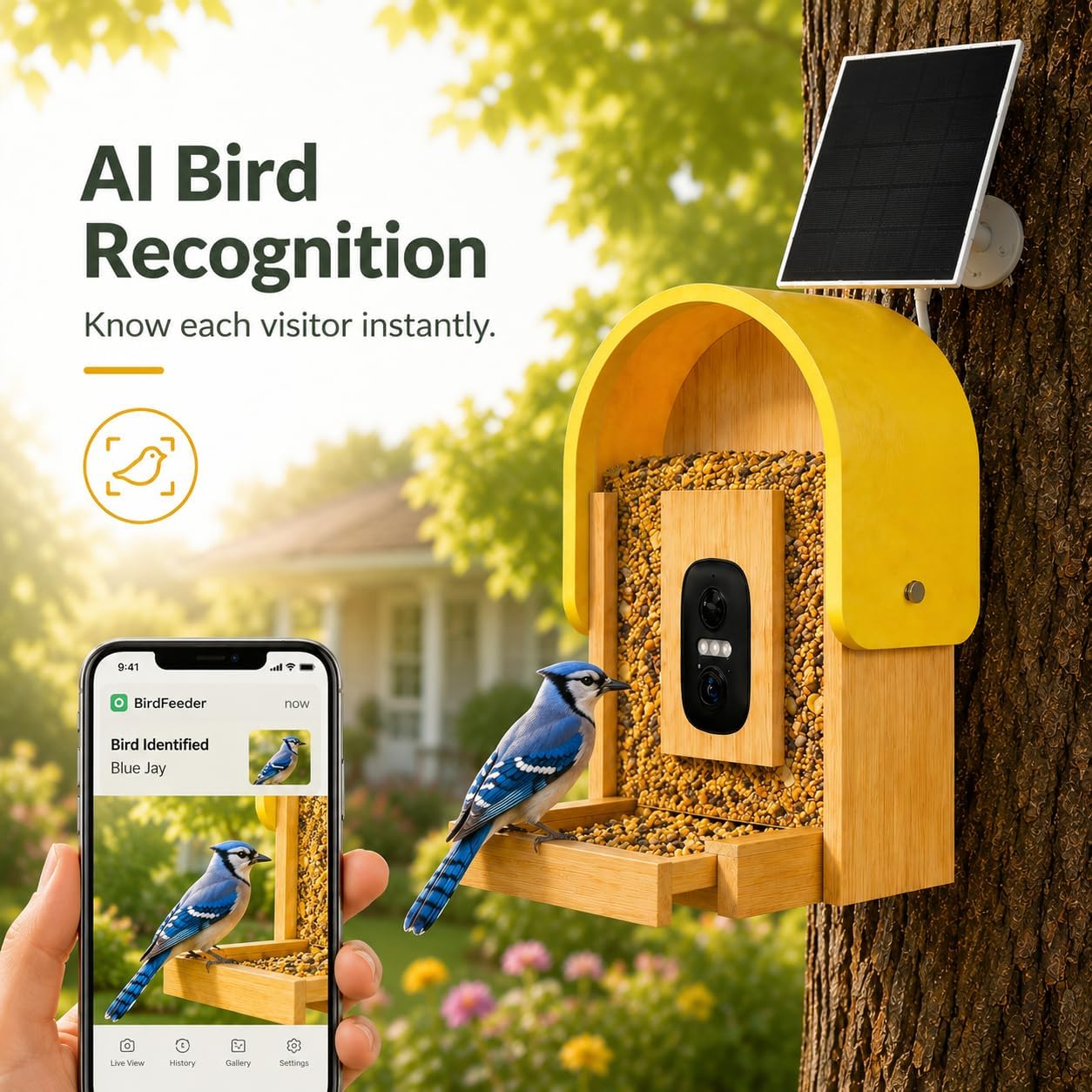 Smart Bird Feeder Camera, 2K HD Solar Powered, AI Bird ID, 2.4GHz WiFi image 3
