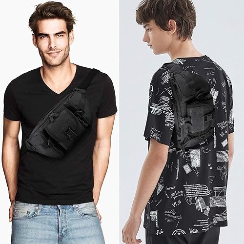 Miniatura 7 de Riñonera táctica militar con parche de bandera de Estados Unidos con correa ajustable para exteriores, pesca, ciclismo, camping, senderismo, pasear