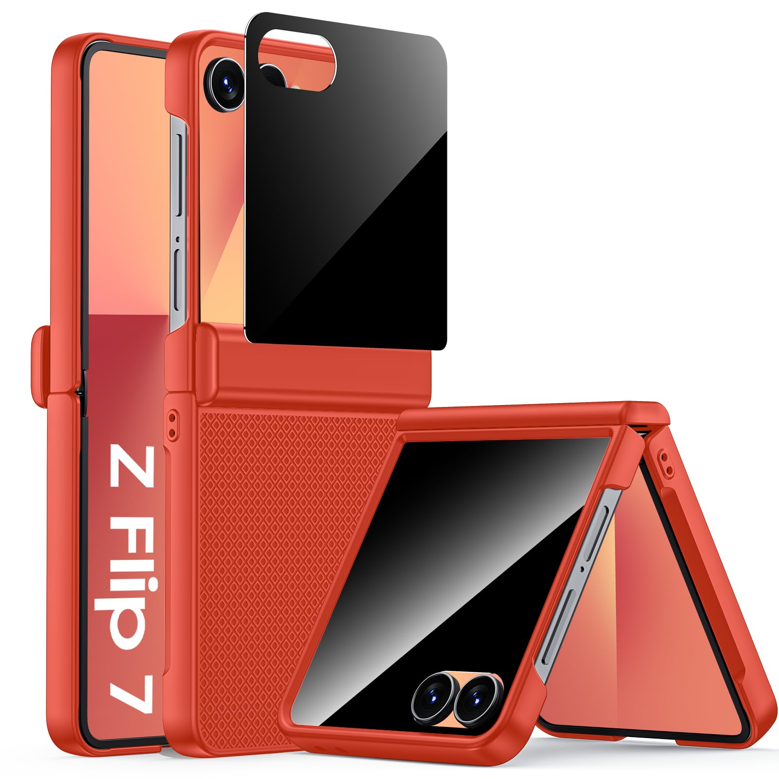 Photo 1 of Spugan for Samsung Galaxy Z Flip 7 Case with Privacy Screen Protector & Hinge Protection, Slim Non-Slip Hard Full Body Shockproof Cover Wireless Charging Case for Galaxy Z Flip 7 (Coral)