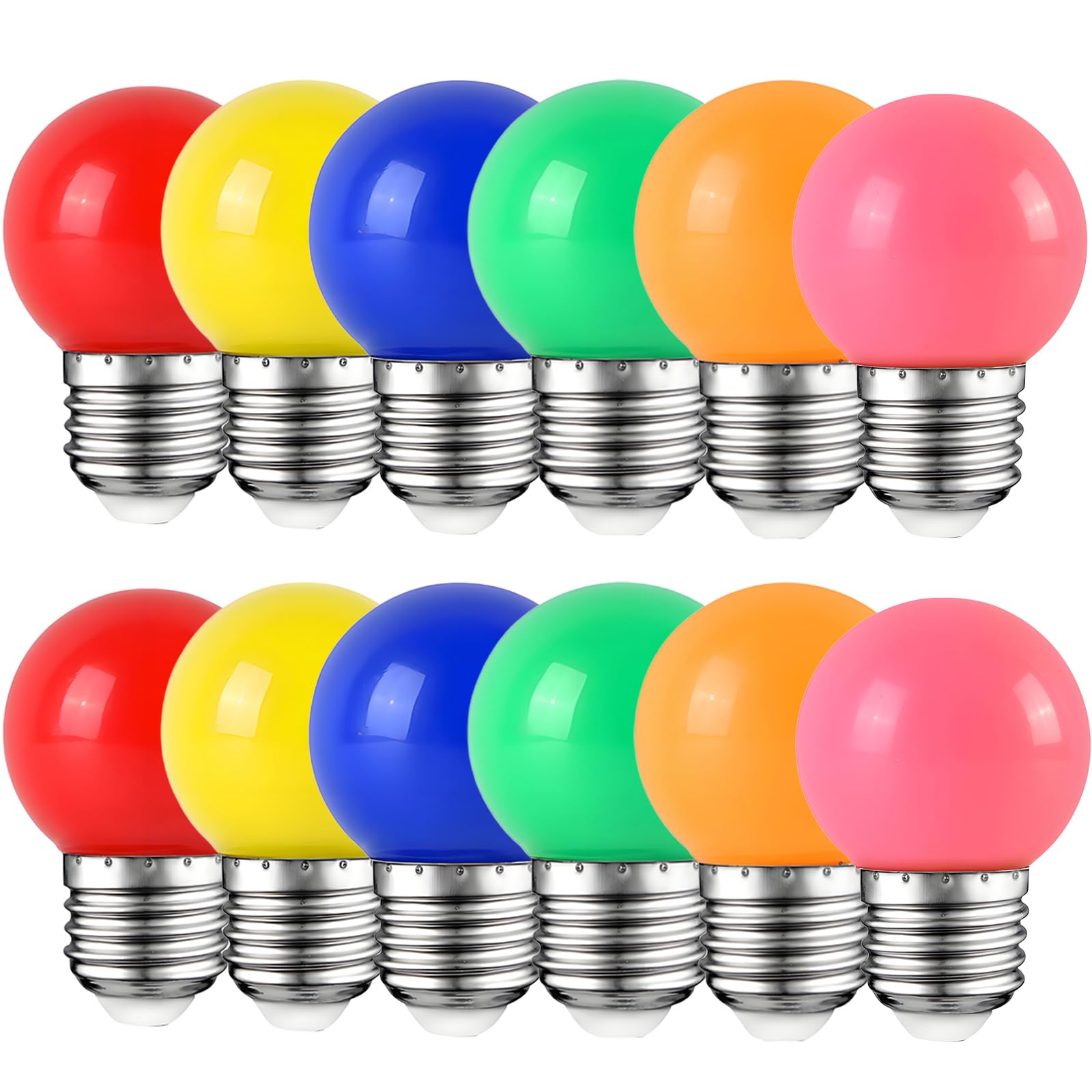 HUAMu 12 Pack E27 G45 Coloured LED Bulbs 2W, Golf Ball E27 Screw, Mixed Colours Red Yellow Blue Green Orange Pink, Atmosphere Decoration for Outdoor Indoor String Wedding, Party, Christmas