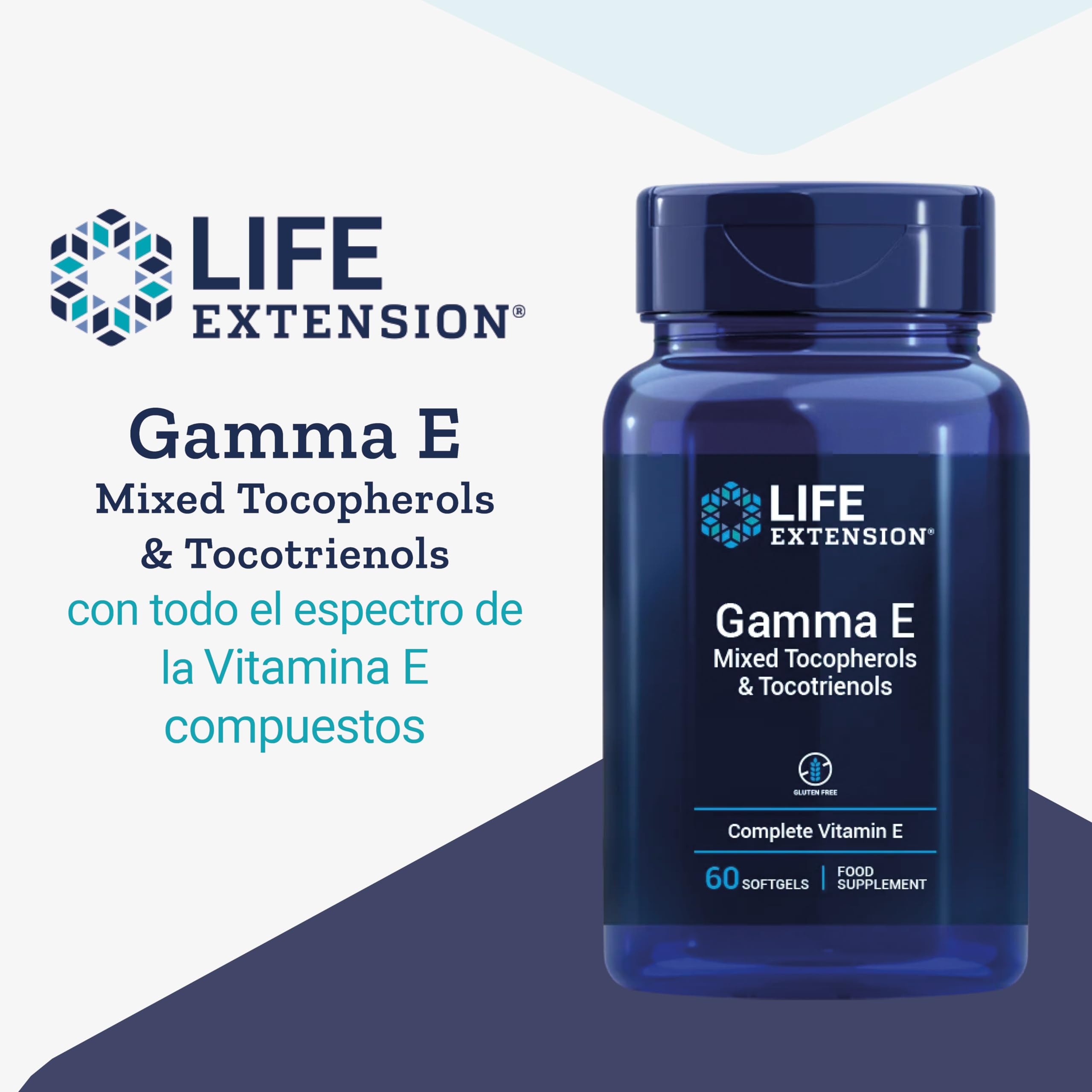 Life Extension, Gamma E, Mezcla de Tocoferoles y Tocotrienoles, 10mg, 60 Cápsulas blandas, Probado en Laboratorio, Sin Gluten, Sin Soja, No GMO