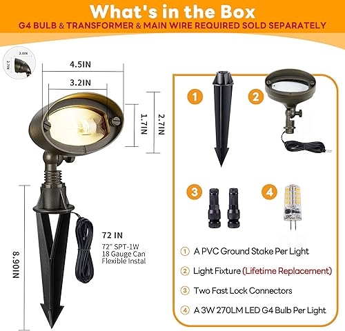 Miniatura 7 de Gardenreet Luz de inundación de latón macizo - Luz LED de paisaje de lavado de pared de bajo voltaje, para exteriores, 12 V, cableada, impermeable,
