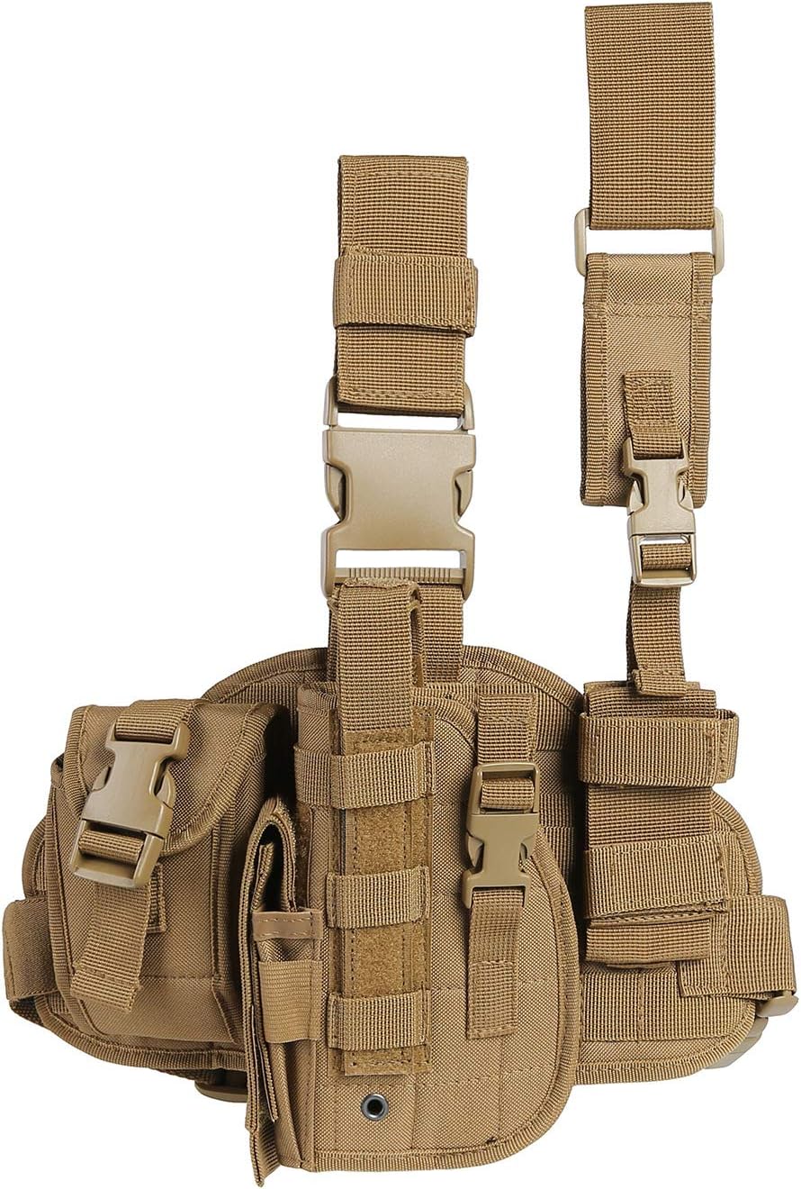 Paladins Drop Leg Holster with Magazine Pouch,Right/Left Handed Tactical Thigh Pistol Gun Holster Leg Harness,Glock 19 Holster (P17-LEFT-TAN)