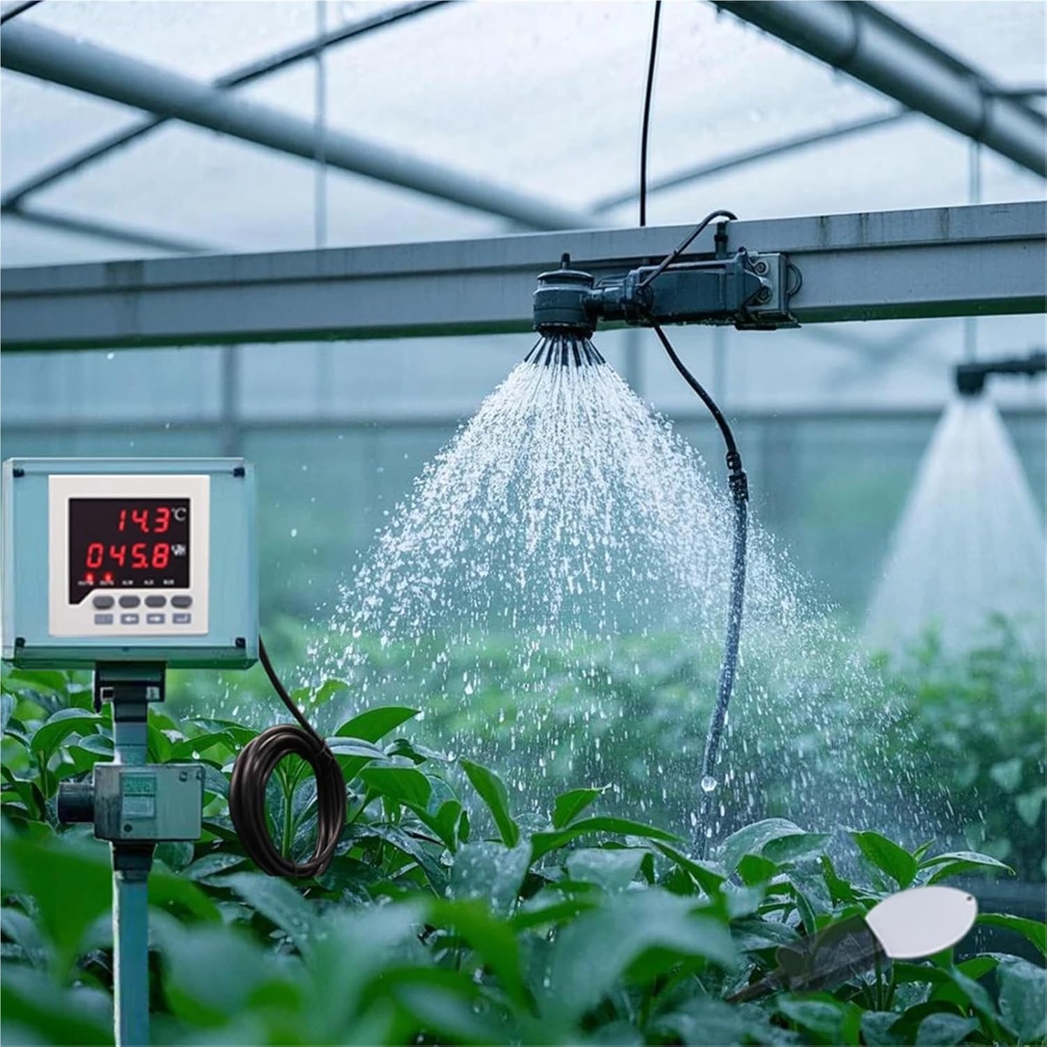 1Pcs Control 4 Devices Intelligent Greenhouse Irrigation Controller Digital Leaf Temperature and Humidity Controller 25m-45m Cable(25m Sensor Cable)