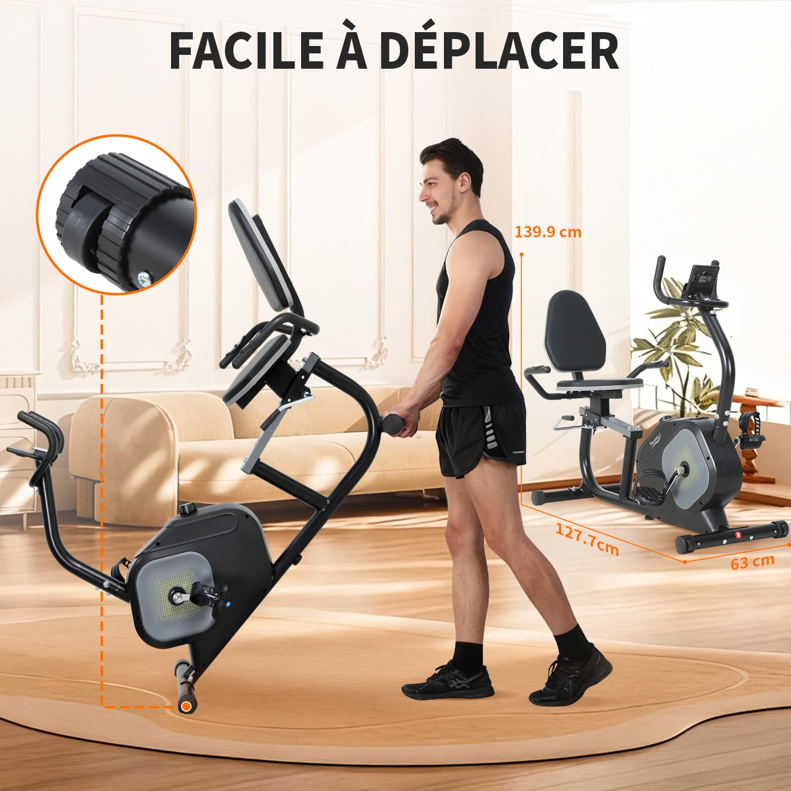 Vélo d'Appartement, Vélo Couché Semi-allongé Magnétique avec 16 Niveaux de Résistance Réglables, Vélo de Fitness avec Écran LCD, Poignées de Fréquence Cardiaque, Capacité de Charge de 100 kg