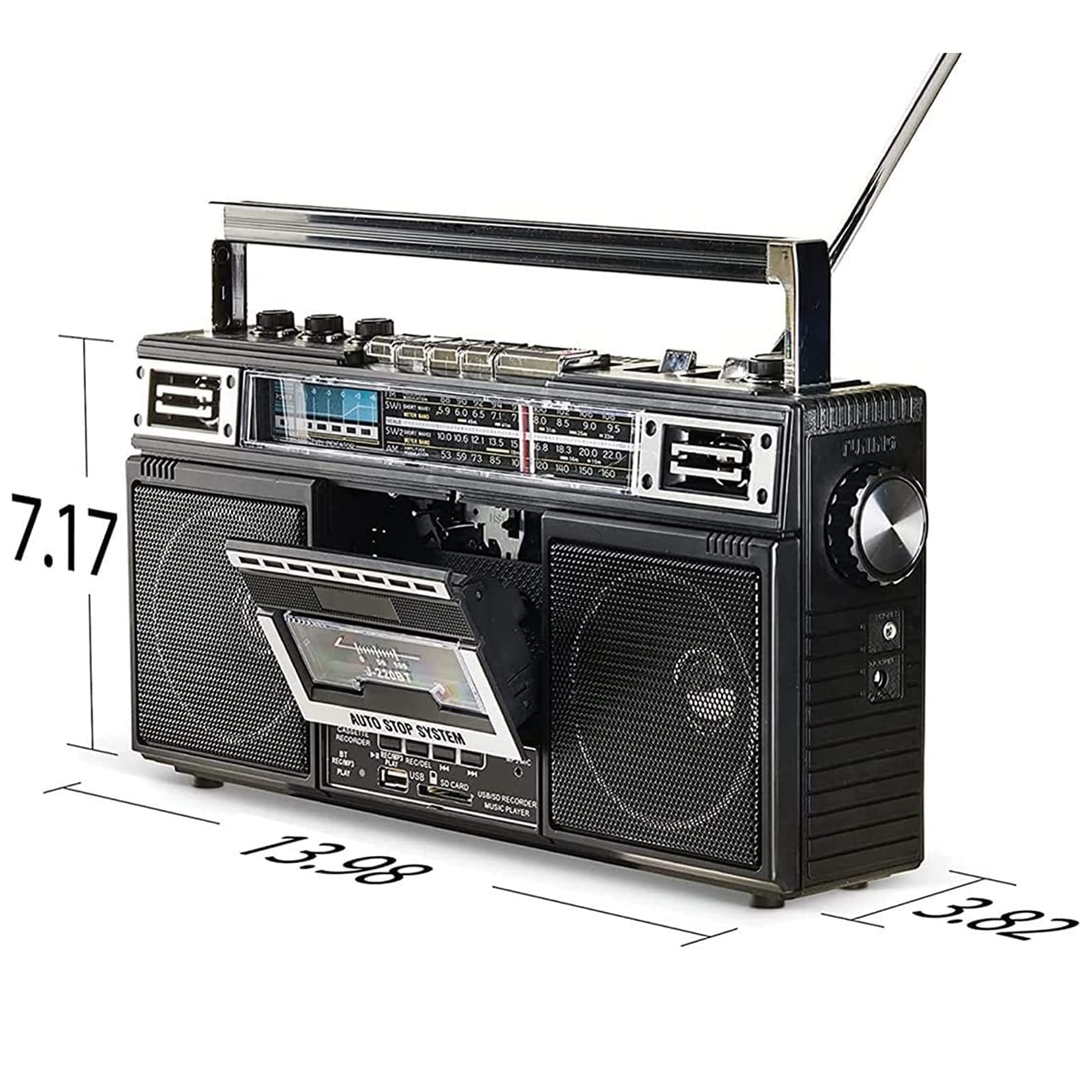 Radio Retro, grabadora y Reproductor de Casete de Radio portátil, conversión de MP3 Boombox Bluetooth Retro de Radio a Casete, con Tres Bandas AM/FM/SW1-2, grabación/tran