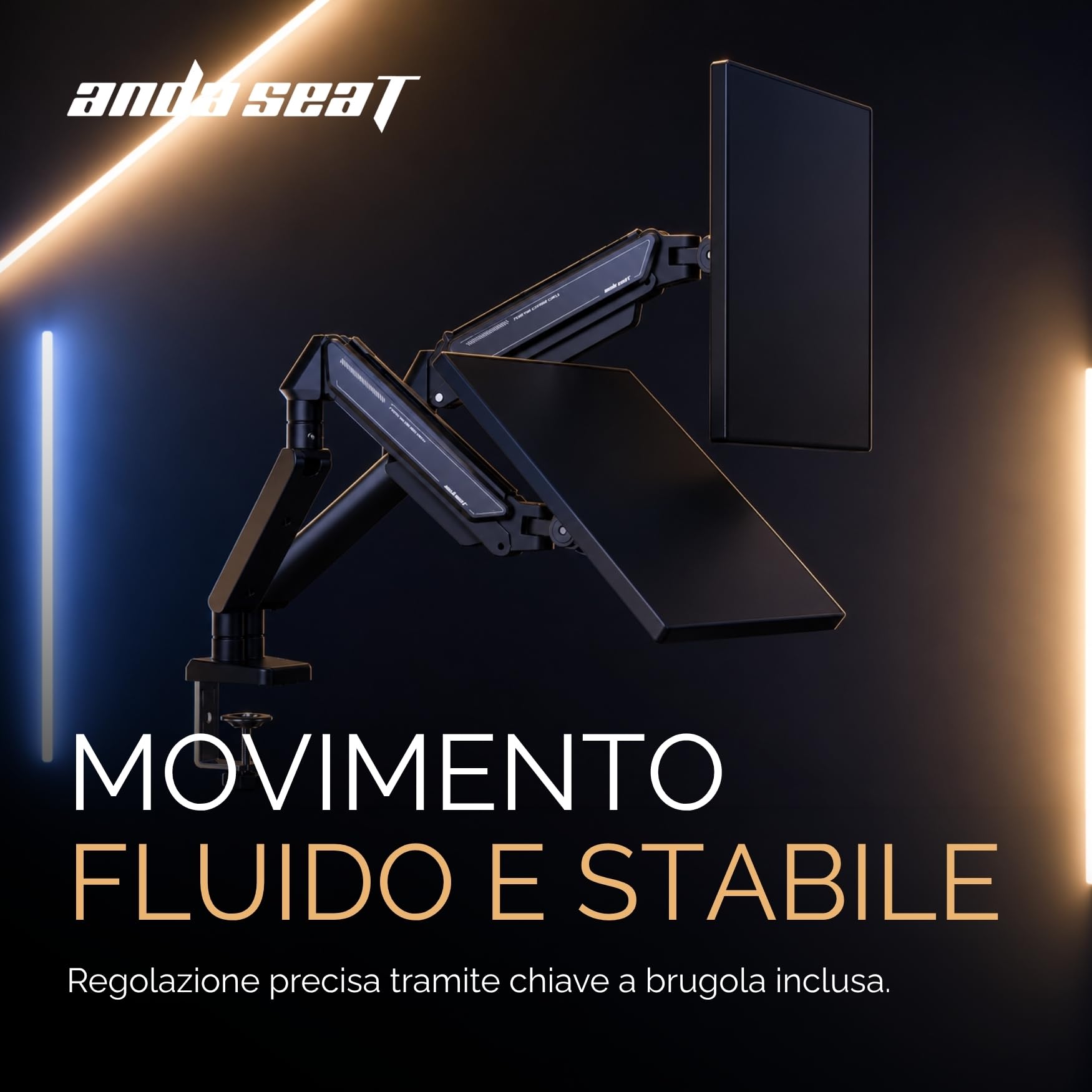 ANDA SEAT Stealth II Duo, Braccio Monitor Doppio da Scrivania con Molla a Gas Regolabile, Supporto Doppio Monitor da 17" a 32" fino a 9 kg per braccio, VESA 75x75 e 100x100