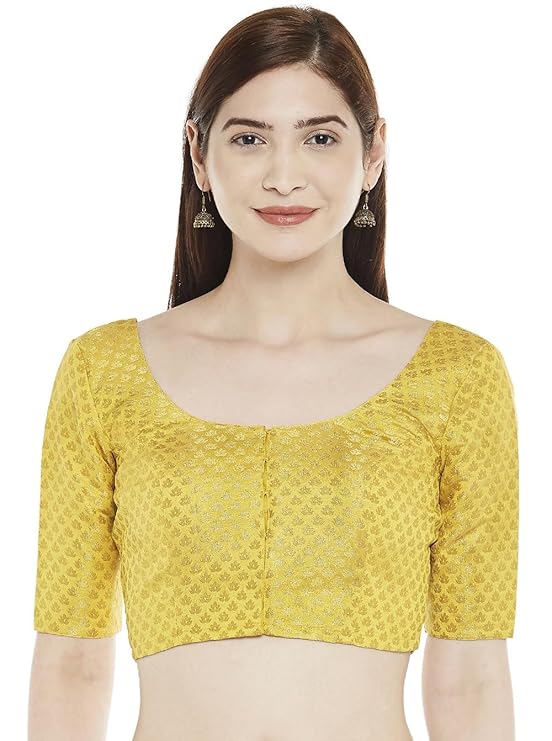 Studio Shringaar Women’s Brocade Elbow Length Sleeves Saree Blouse – Yellow