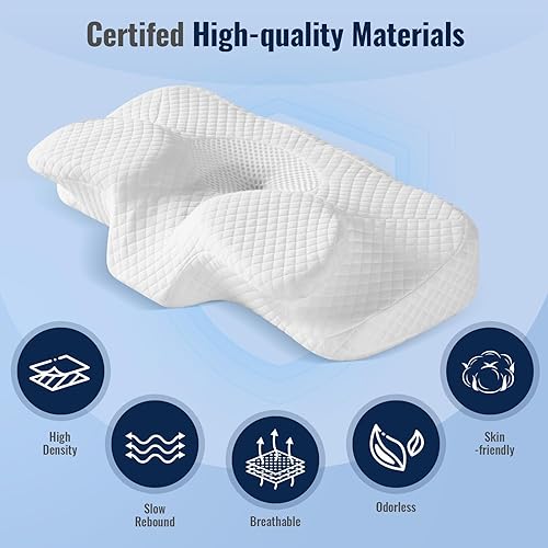 Miniatura 8 de H&D - Almohada cervical cervical para aliviar el dolor de cuello, almohada ortopédica de contorno para comodidad de apoyo del cuello, almohada