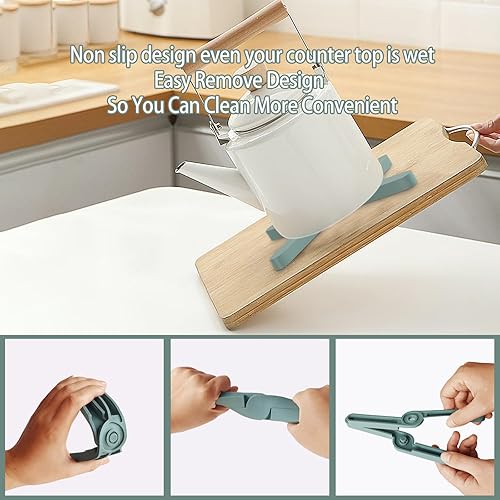 Miniatura 5 de BREENHILL Paquete de 8 alfombrillas plegables de silicona, antideslizantes, diseño de cruz plegable grueso que ahorra espacio, almohadillas de