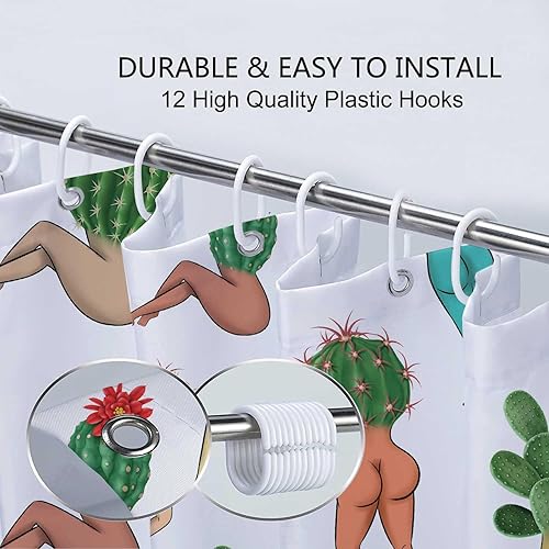 Miniatura 6 de Divertida cortina de ducha con diseño de cactus a tope, divertido y sexy, juego de cortinas de ducha de tela de los años 70S y 80S, juego de cortina