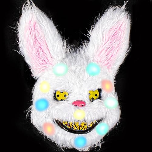 Miniatura 1 de FOX TEARS Máscara de conejo brillante de Halloween, máscara de conejo sangriento, máscara peluda con orejas, decoraciones de fiesta de oso de conejo
