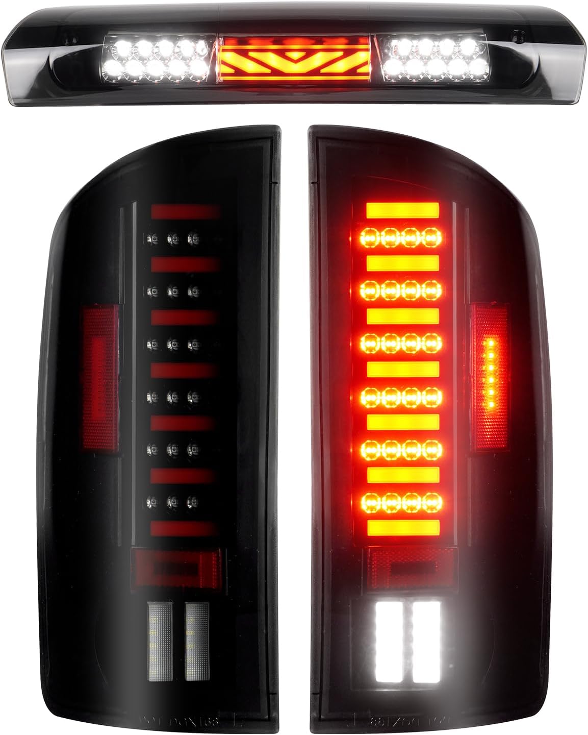 LED Tail Light + 3rd Brake Light Kit Fit for Dodge RAM 1500 2002-2006, for Dodge RAM 2500 3500 2003-2006, High Mount Stop Light Rear LED Taillight, Black Housing Smoke Lens