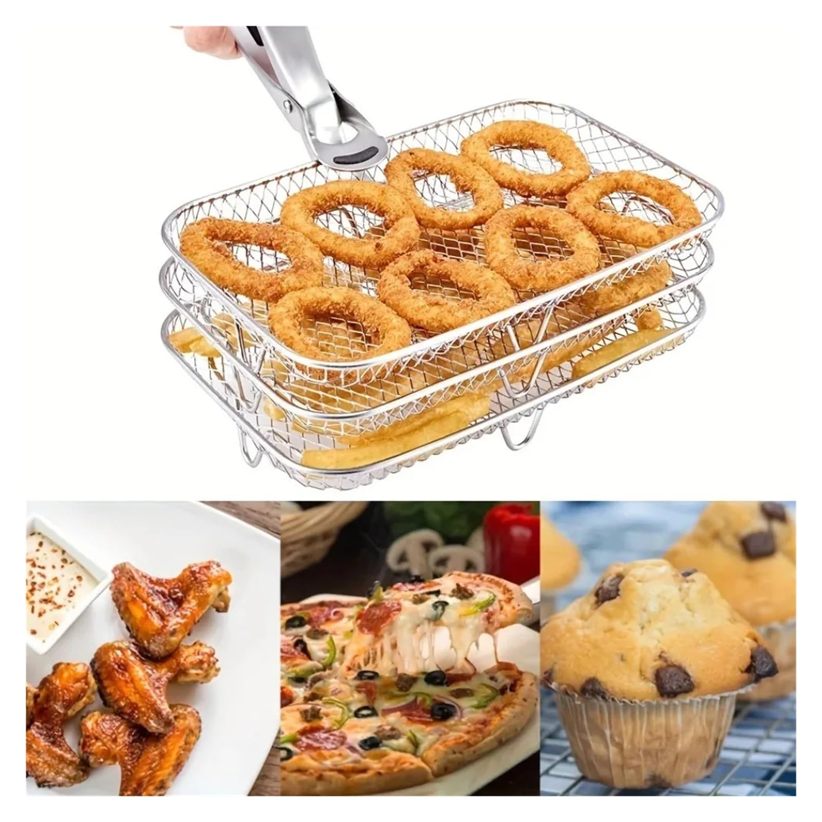Genérico Rejilla de freidora de Aire apilable de 2 Piezas for Horno | Acero inoxidable, bandeja for enfriar, rejilla for escurrir, apta for horno/microondas