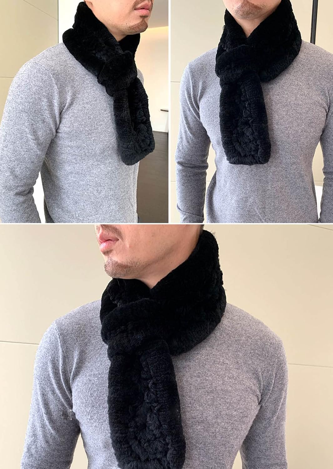 Men Winter Scarves Real Rex Hair Scarf Cold Weather Neck Warmer Warm Outdoor Design