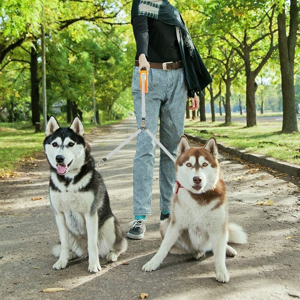 KOOLTAIL Dual Retractable Dog Leash for Two Dogs Up to 110 Lbs, Heavy Duty Double Headed 16 ft Flexi Extendable 360° Tangle-Free One Button&Lock Brake Dog Leash for Small Medium Large Dogs PuppyOrange