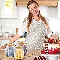 Vista 7 de Pinkunn Juego de 4 recipientes de azúcar a rayas de vidrio con cucharas de bambú de 20 onzas líquidas, accesorios para barra de café con tapas