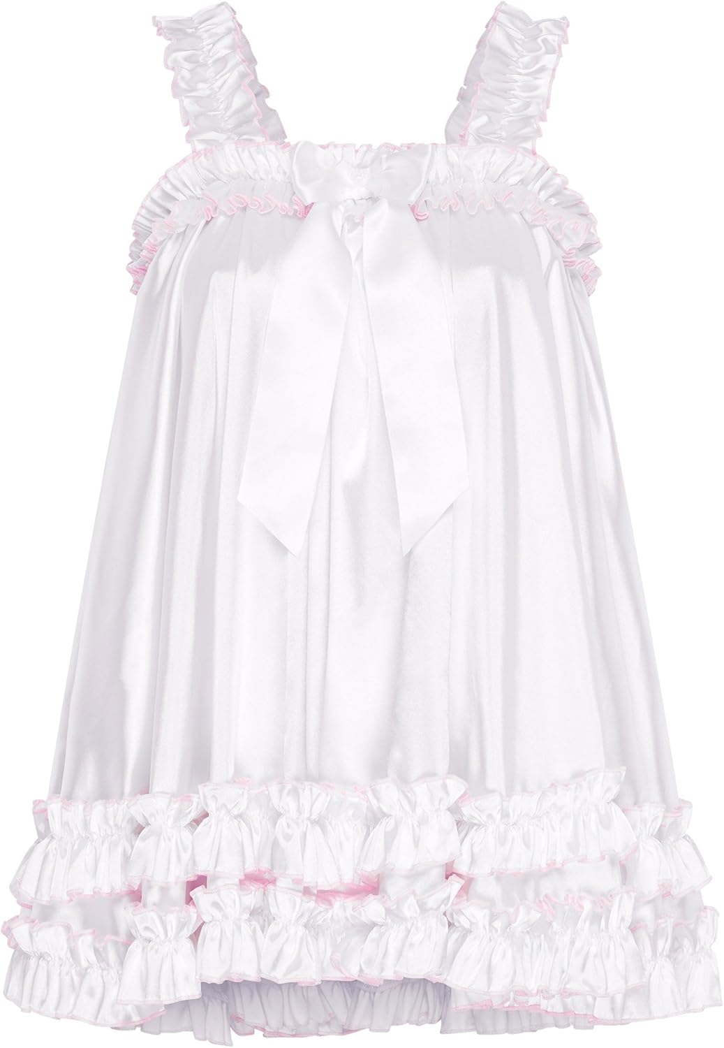 Satini Lingerie Satin Sissy Ruffle Hem Frilly Babydoll Dress Negligee Feminine Cosplay