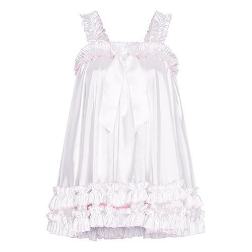 Satini Lingerie Satin Sissy Ruffle Hem Frilly Babydoll Dress Negligee
