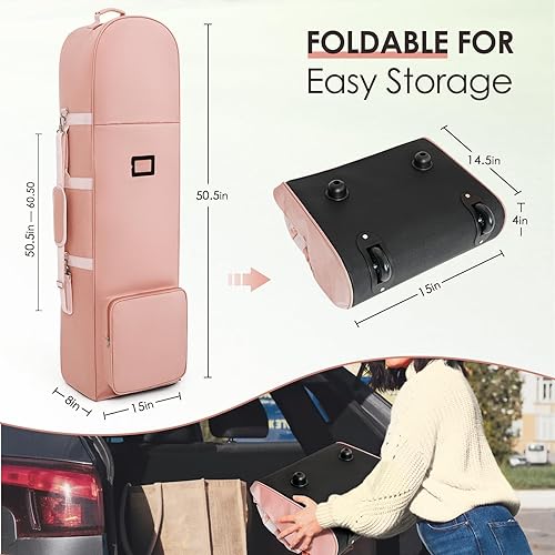 Miniatura 9 de Golf Travel Bags for Airlines with Adjustable Support Rod and Detachable Shoulder Straps, Hard case Top Soft Foldable Golf Club Travel Covers Negro